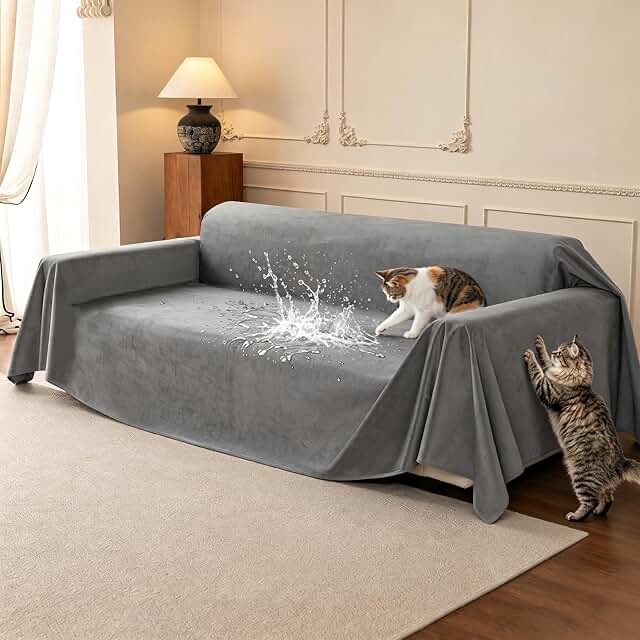 Lollon Gray Cat Couch Cover - 6 Seater
