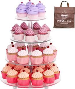JUSALPHA Large 4-Tier Cupcake Stand with Rod Feet