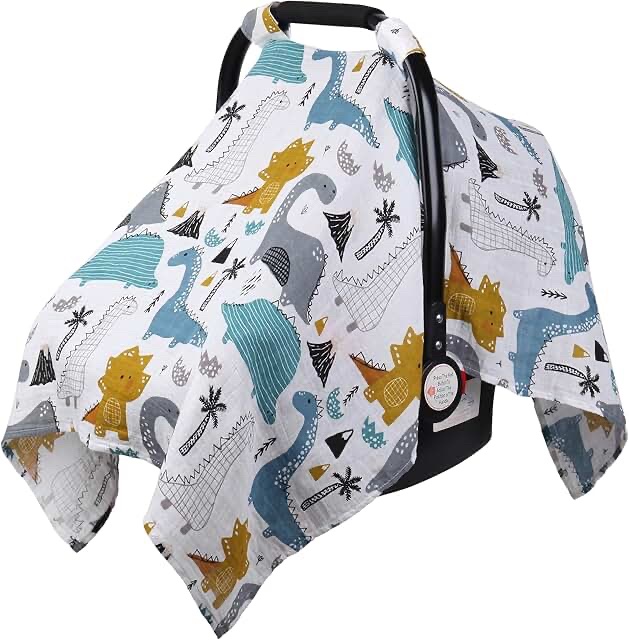 Baby car seat carrier cover with Dinosaur Print and Minky Dot Texture