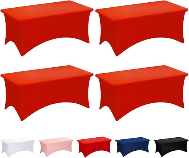 Spandex Fitted Table Cloth 30x72 Inch, 4 Pack, Red