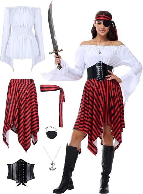 Women's Pirate Costume Set with Corset and Hat