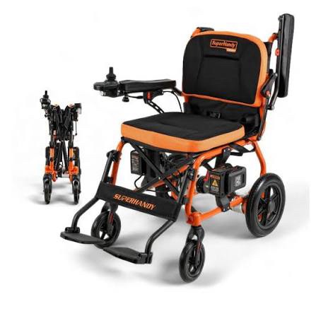Portable Foldable Electric Power Wheelchair, Orange and Black