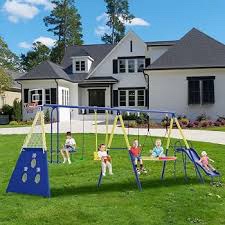 8-in-1 Kids Swing Set and Play Center, Blue/Yellow