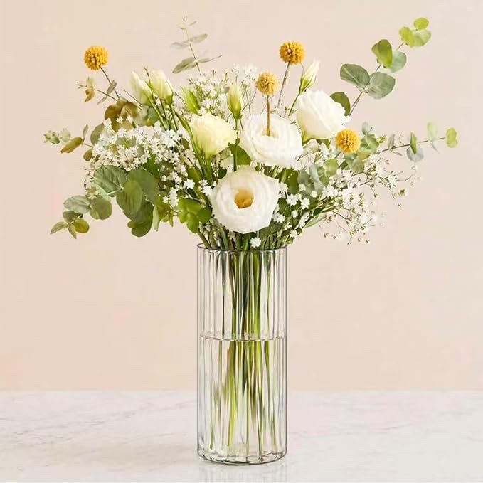 Clear Ribbed Glass Cylinder Vase