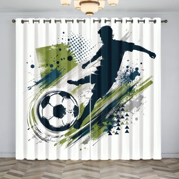 2Pcs Soccer Player Action Print Blackout Curtains, Artistic Splash Design Window Panels for Living Room Bedroom  Decor, World Cup Soccer Decor