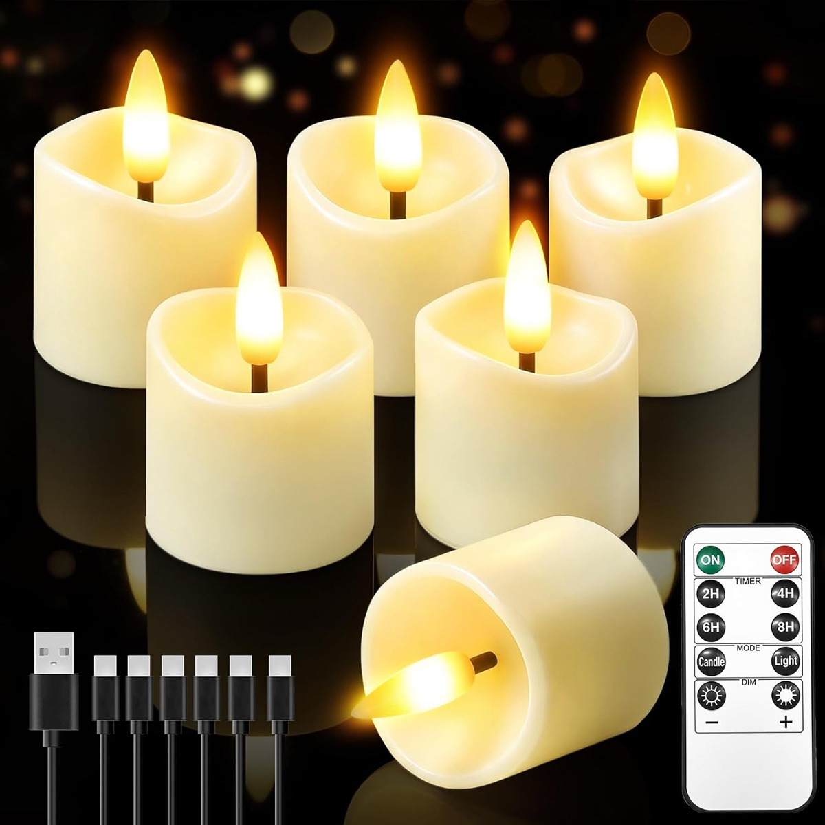 6 Pack Rechargeable LED Tea Lights
