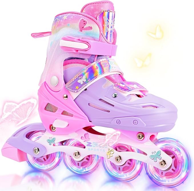 2PM Sports Adjustable Kids Inline Skates, Pink/Purple
