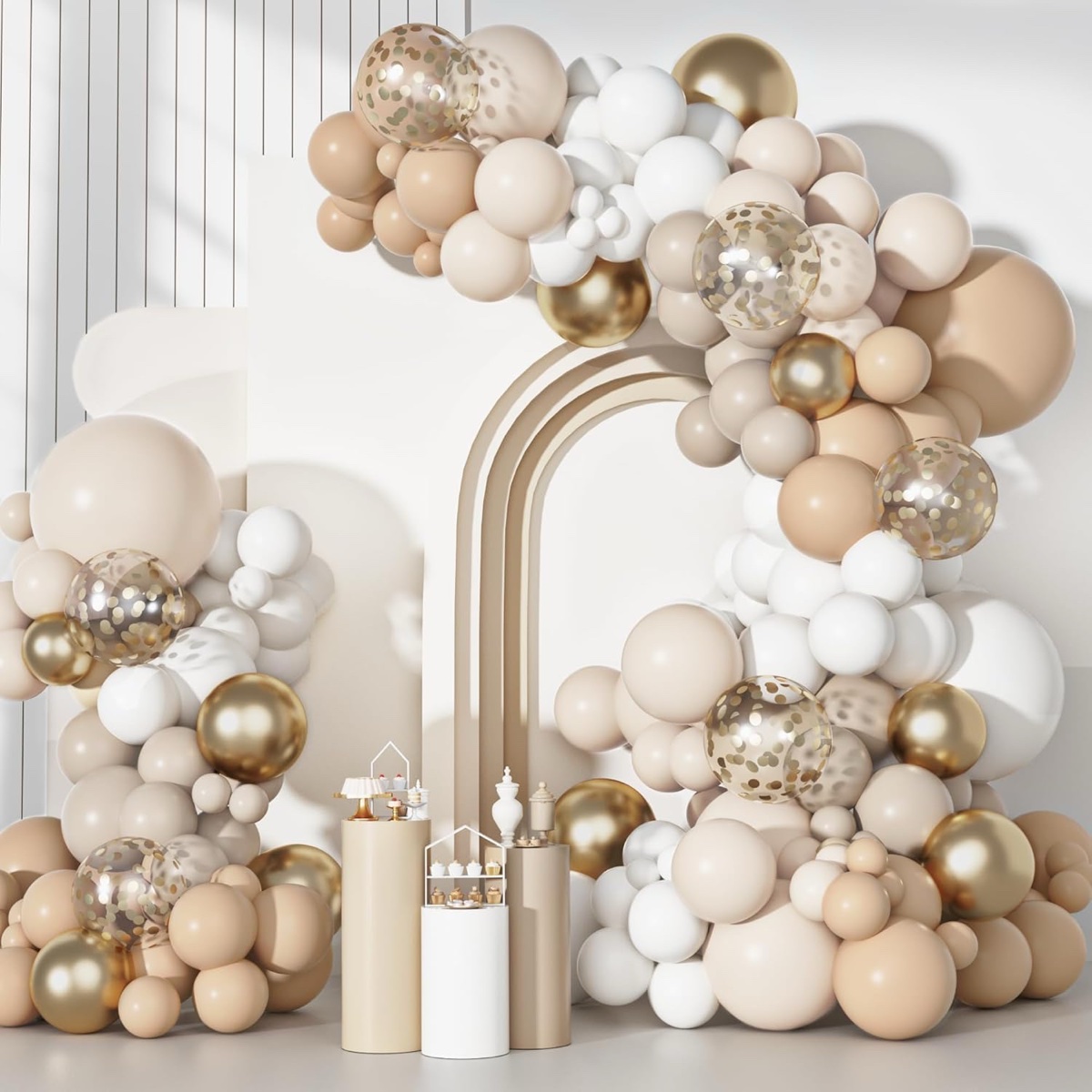 Party Balloon Decoration Set, Gold and Cream/White Balloons