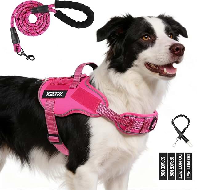 Pink Reflective Dog Harness and Leash Set
