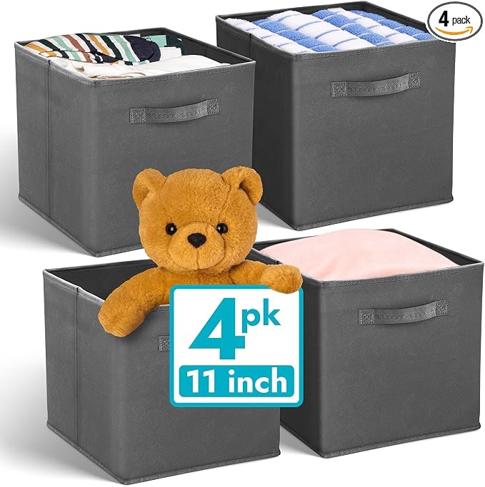 Amazon.com - Reli. Storage Cubes (4 Pack) | Dark Gray Fabric Cube Bins 11"x11" | Collapsible Organizer | Reinforced Handles | Space-Saving Foldable Design | Children's Toys, Clothes, Craft Supplies, Linens