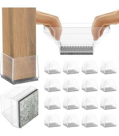 Clear Square Chair Leg Floor Protectors, 16 Pieces, Fits 2" - 2 1/4"