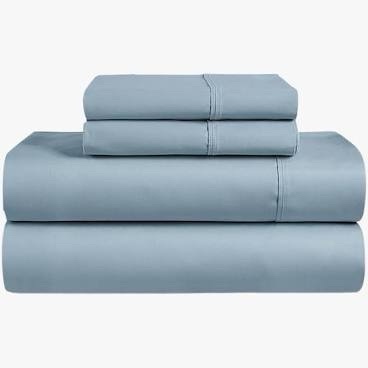 Lane Linen 100% Organic Cotton Queen Size Fitted Sheet and Pillowcase Set - French Blue