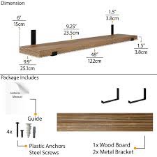 Forte Shelf with 9.25" Bracket, 48" x 9.25" x 1.5", Burnt