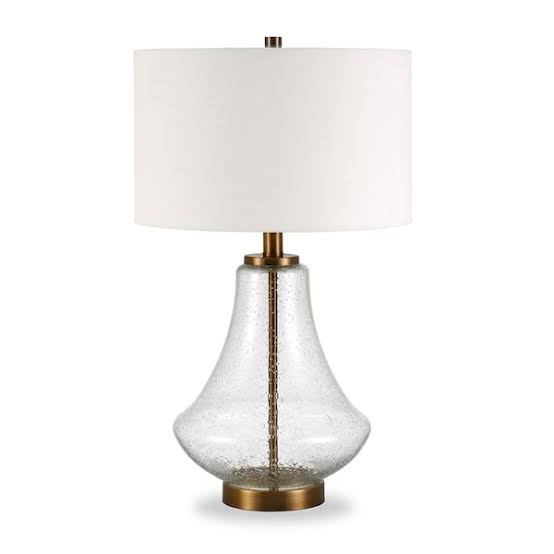 Table Lamp in Brushed Brass Finish with Seeded Glass