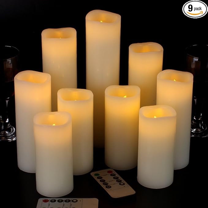 Vinkor Flameless Candles Battery Operated Real Wax Pillar LED Candles Set (Ivory, 4"-9")