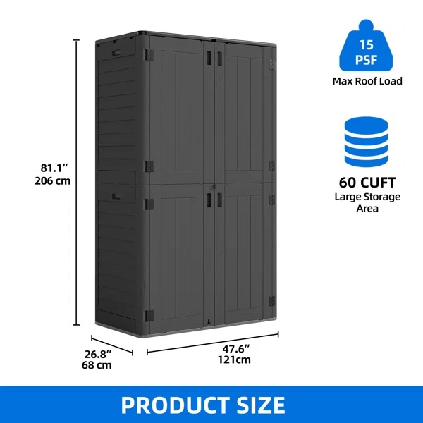 (Complete Box 1+2) Edrosie Inc 60 cuft Resin Outdoor Storage Shed with  Shelves