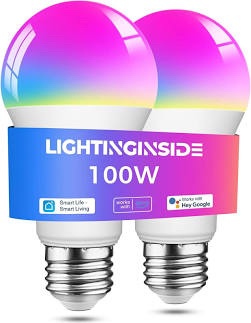 LIGHTINGINSIDE Smart LED Bulb 2-Pack 11W 1350 Lumens WiFi