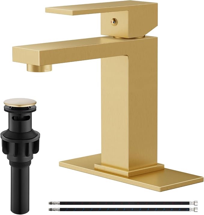 Modern Single-Handle Bathroom Sink Faucet, Brushed Gold Finish