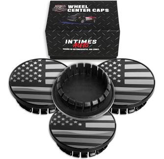 InTimesAuto 59MM 2.3 Inch Stainless Steel Black American Flag Center Cap
