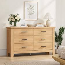 6 Drawer Dresser for Bedroom, 47" Wide Chest of Drawers with Large Capacity Drawers & Sturdy Thickened Legs, Wooden Storage Organizer for Living Room, Entryway, Nursery