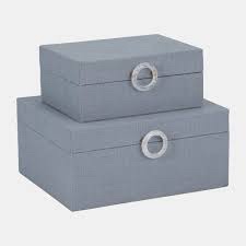 Light Blue Fabric Covered Jewelry Storage Box with Lid