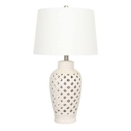 Set of 2 Ceramic Lattice Table Lamps, White