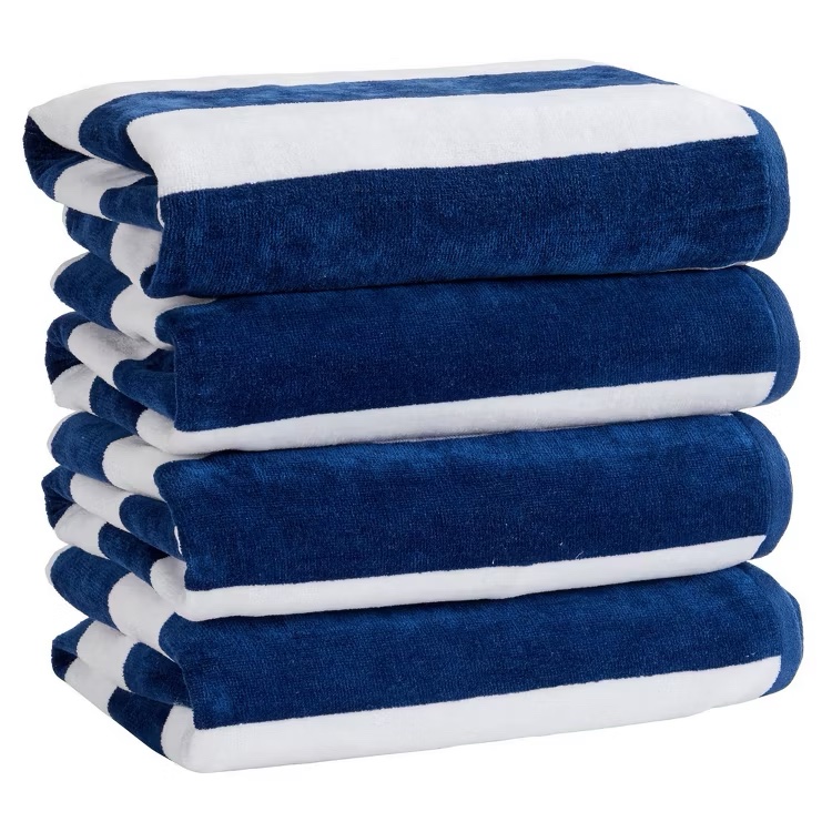 Navy Blue and White Striped Beach Towel