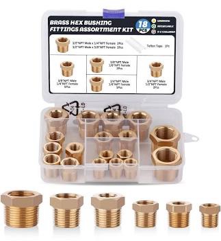AILBIUKO 18-Piece Brass Hex Bushing Fittings Assortment Kit