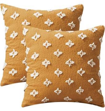 Textured Decorative Throw Pillow Covers, 18" x 18", Yellow, Set of 2