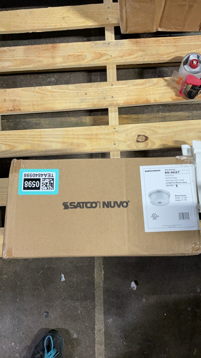 Satco Nuvo 60-4627 Flush Drum Lighting Fixture, Polished Nickel with Slate Gray Fabric Shade