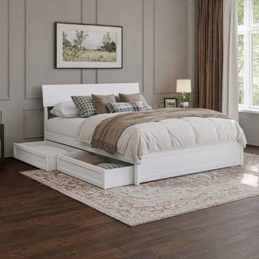 Queen Bed with 2 Drawers, White (Box 1 of 2) incomplete