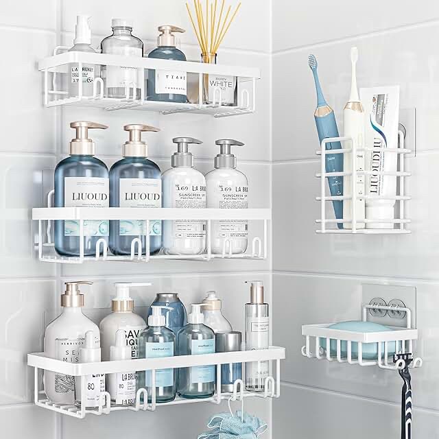 Liuoud Shower Caddy 5-Piece Bathroom Shower Shelf Set, White