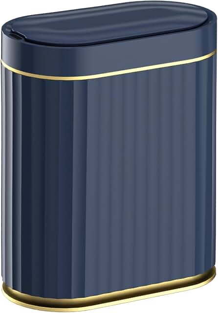 ELPHECO Bathroom Trash Bin with Automatic Lid - Blue and Golden
