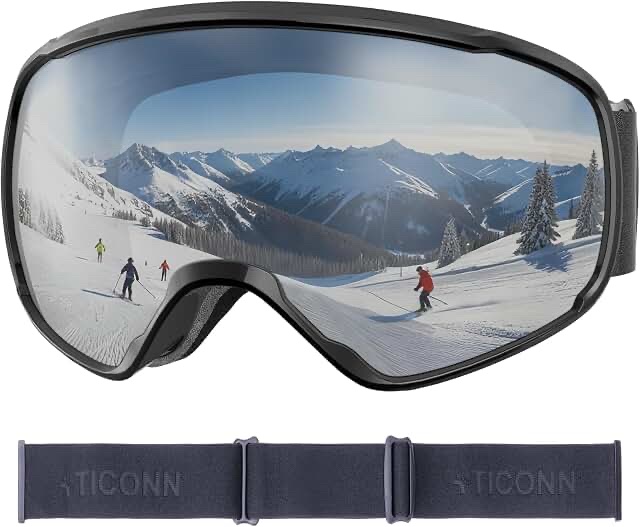 TICONN Ski Goggles for Men Women (Black)