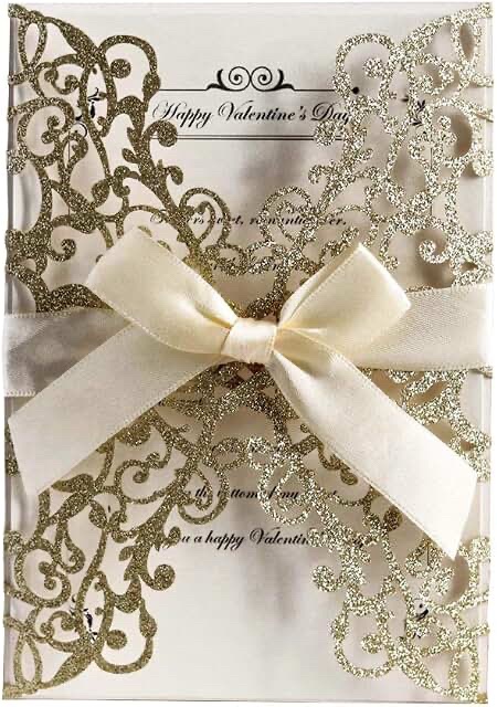 LasBridals Glitter Gold Laser Cut Wedding Invitation Envelopes 7.09 x 4.92 inch