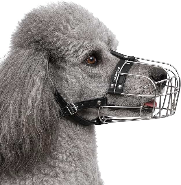 Dog Muzzle Wire Basket with Padded Leather Nose Strap