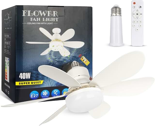 Onkote Socket Fan Light 20.5 inch Ceiling Fan with LED Light