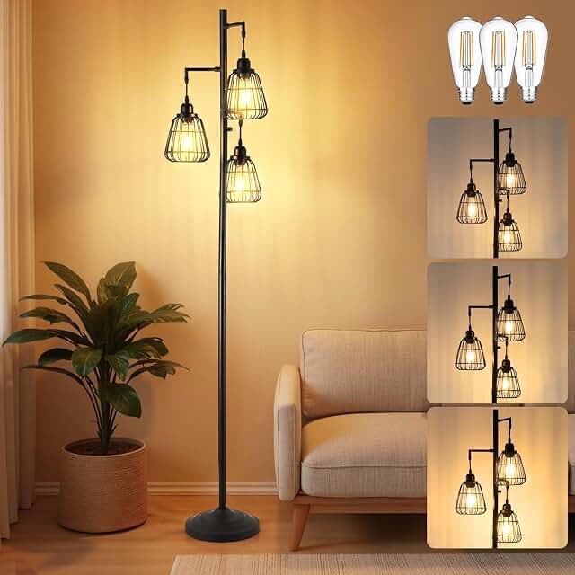 Dimmable Floor Lamp with 3-Light Tree Design