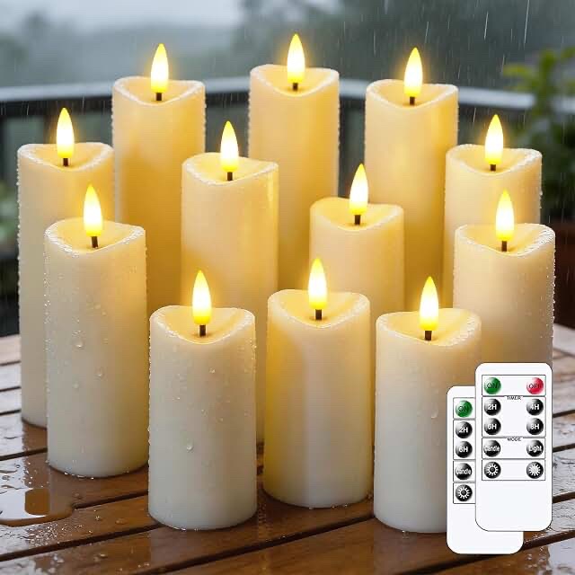 Unbranded Outdoor Flameless Candles Set with Remote