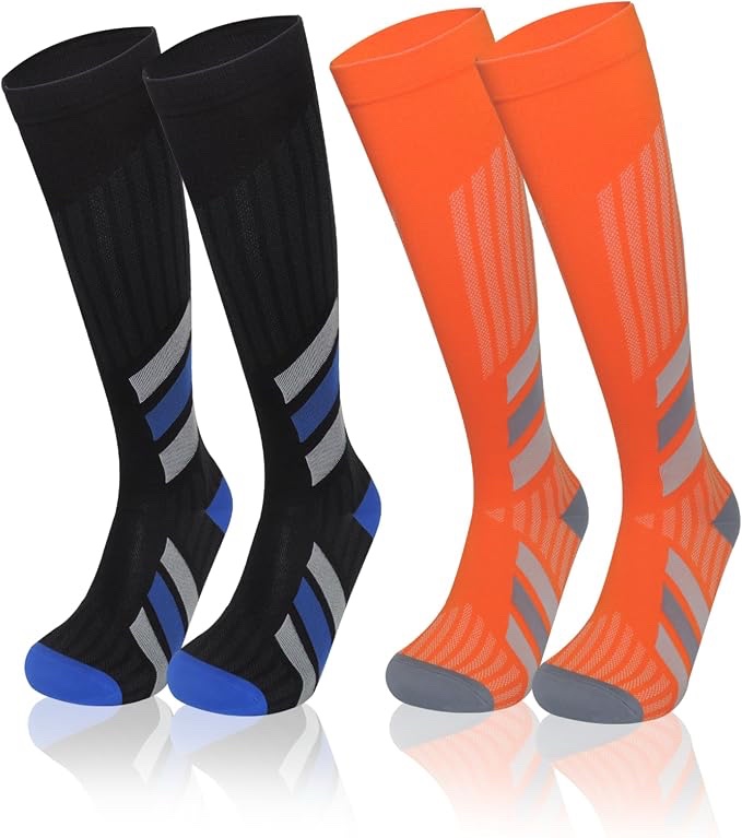 Athletic Compression Socks - Black/Orange/Green L/XL