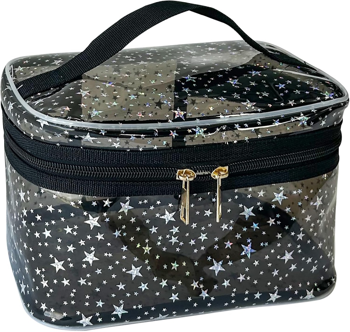 Clear Makeup Organizer Bag with Holographic Star Pattern