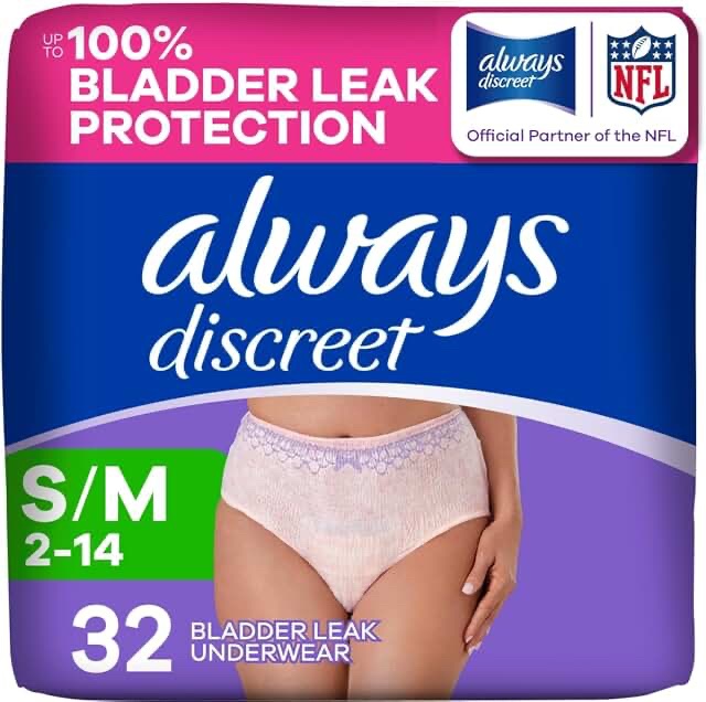 Always Discreet Incontinence Underwear for Women, Maximum Absorbency, Size S/M