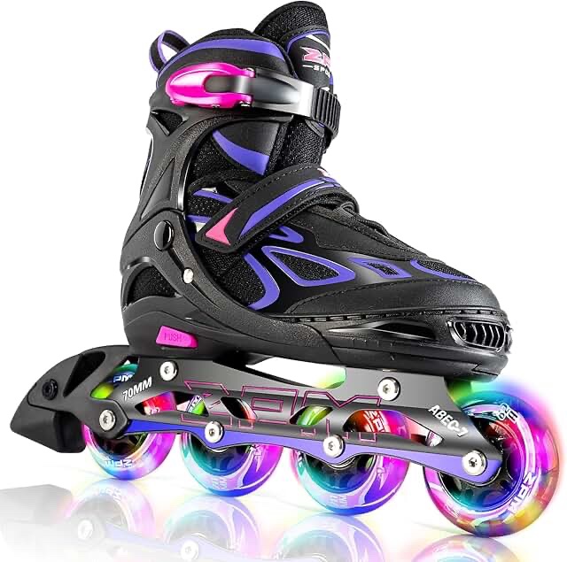 2PM SPORTS Adjustable Inline Roller Skates, Size L (EU 37.5-41), Black/Purple