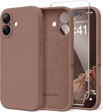 SuydanBox Magnetic Silicone Case for iPhone 16 6.1-inch, Brown