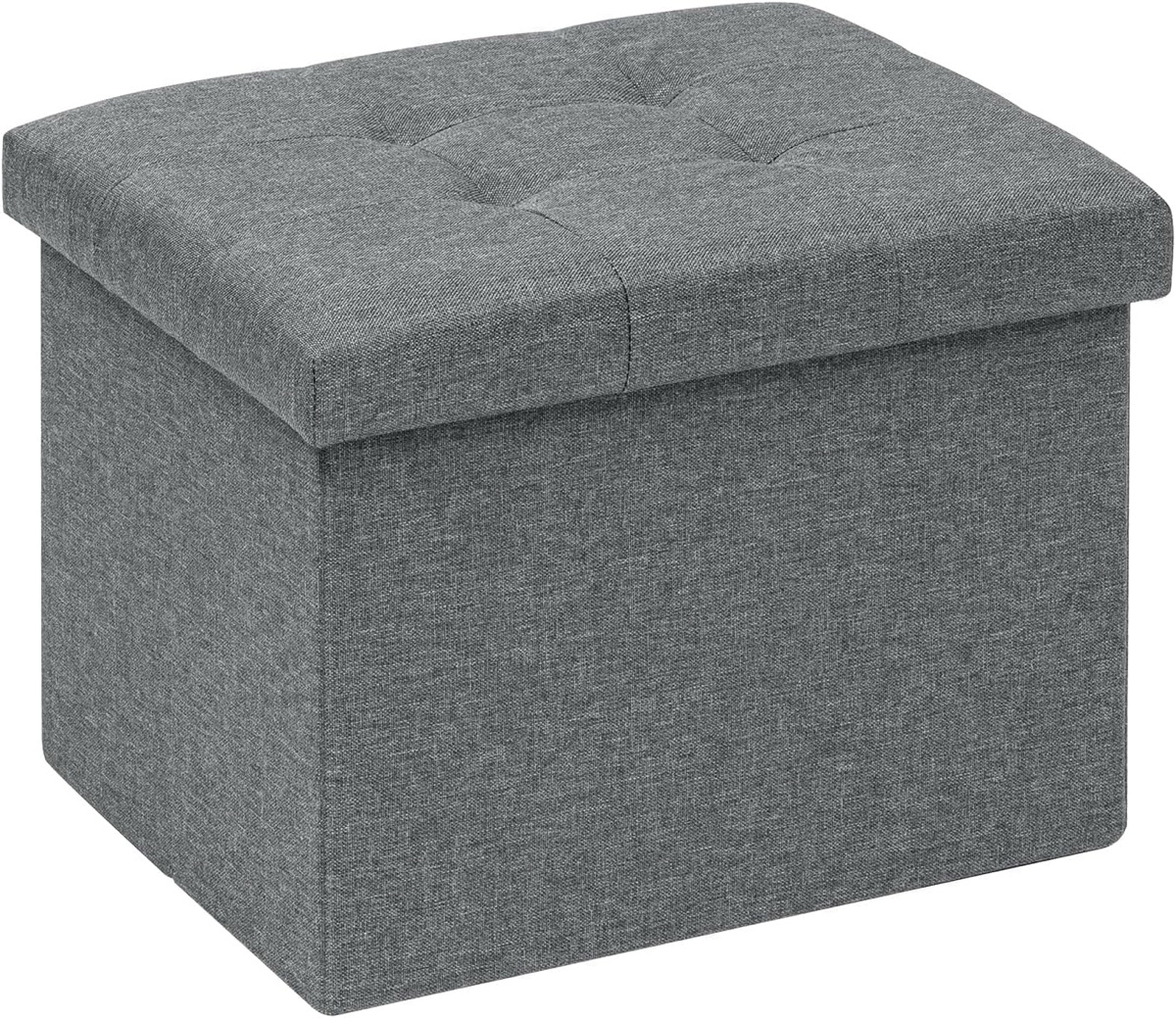Collapsible Fabric Storage Ottoman with Tufted Lid