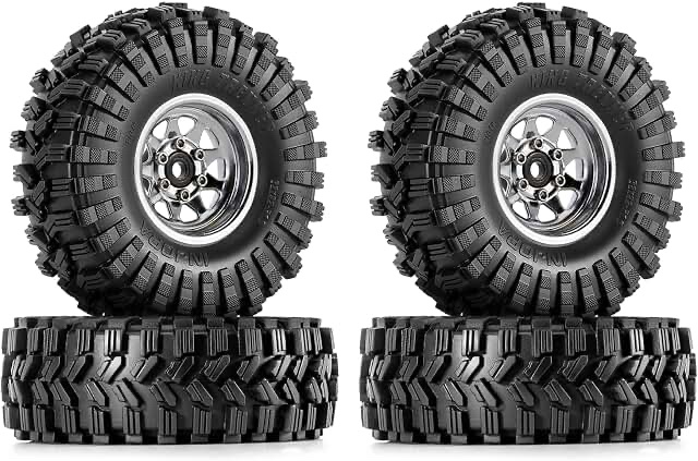 Injora 1.0 RC Crawler Wheels and Tires Set (Grey)