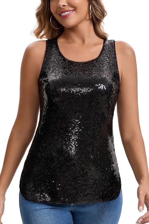 2xl Women's Sequin Striped Tank Top/Tunic