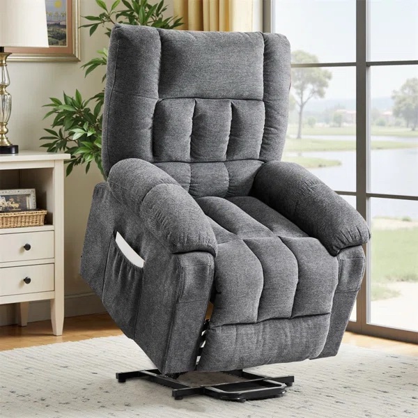 Adjustable Headrest Power Lift Recliner - Chenille Grey (Box 2/2)
