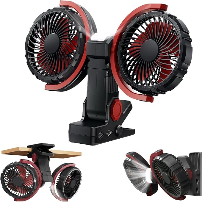 Double-Head Rechargeable Clip-On Desk Fan 4000mAh