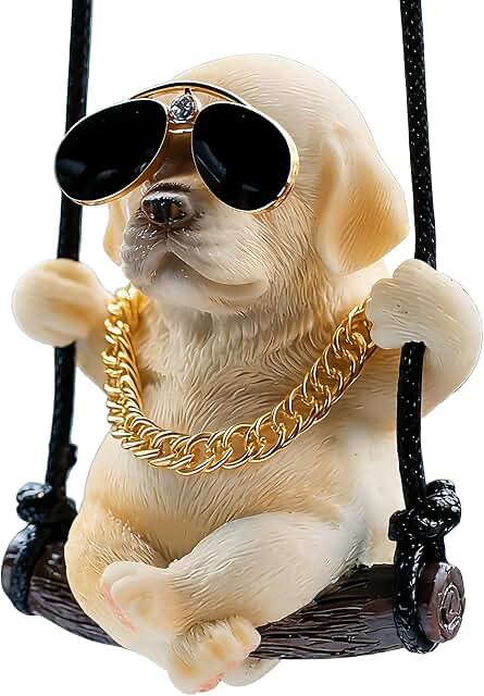 Cute Labrador Puppy Figurine on Swing with Golden Charms Accessory
